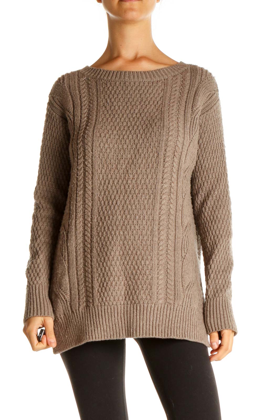 Brown Textured Classic Sweater Front