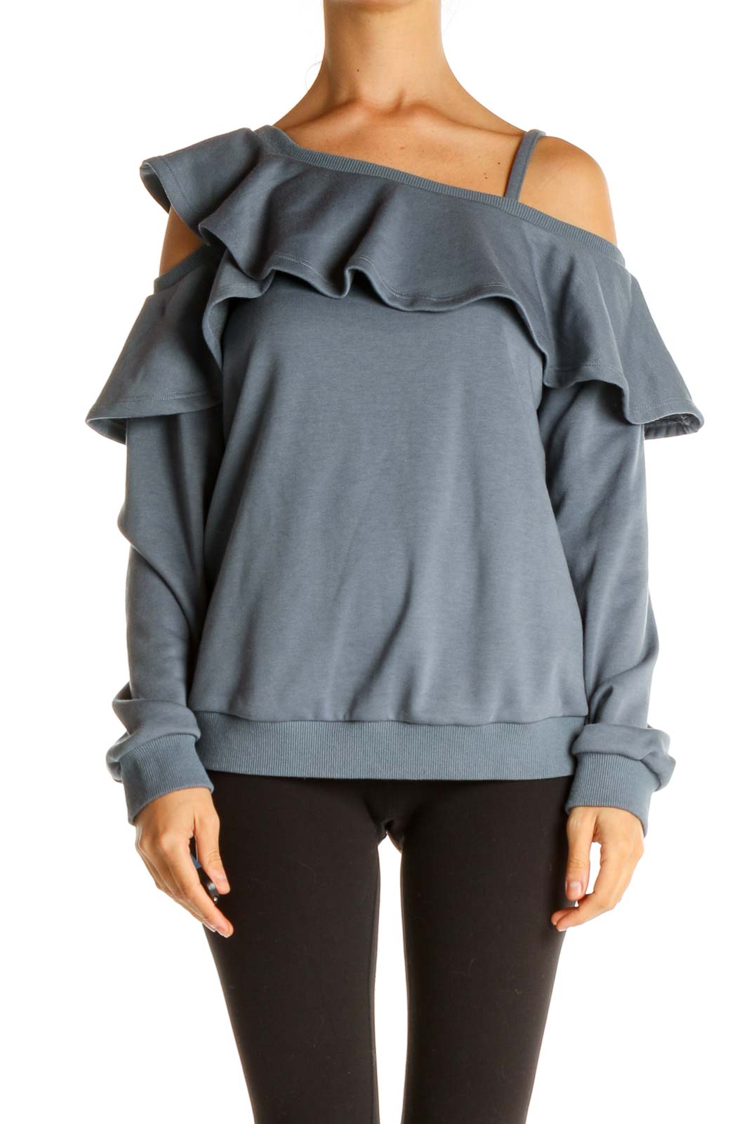 Gray Solid All Day Wear Sweater Front