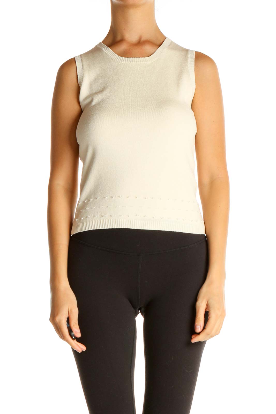 Beige Solid Chic Sweater Front