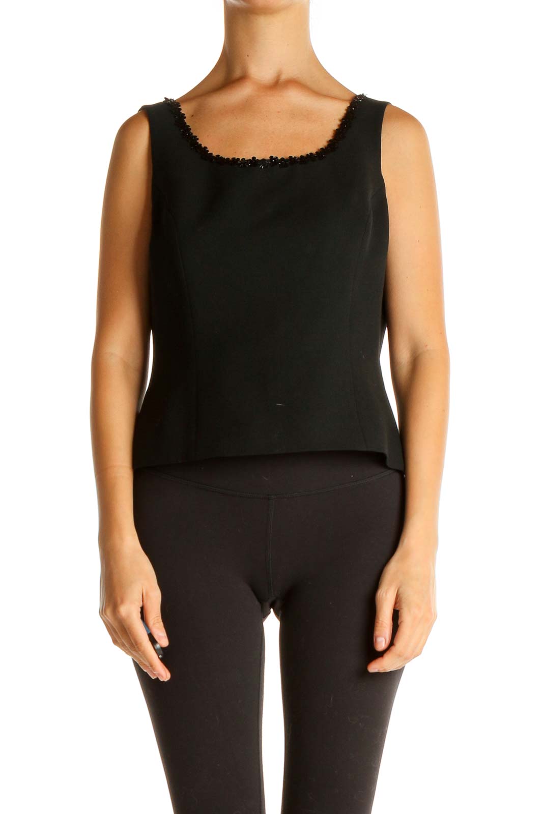 Black Solid Chic Tank Top Front