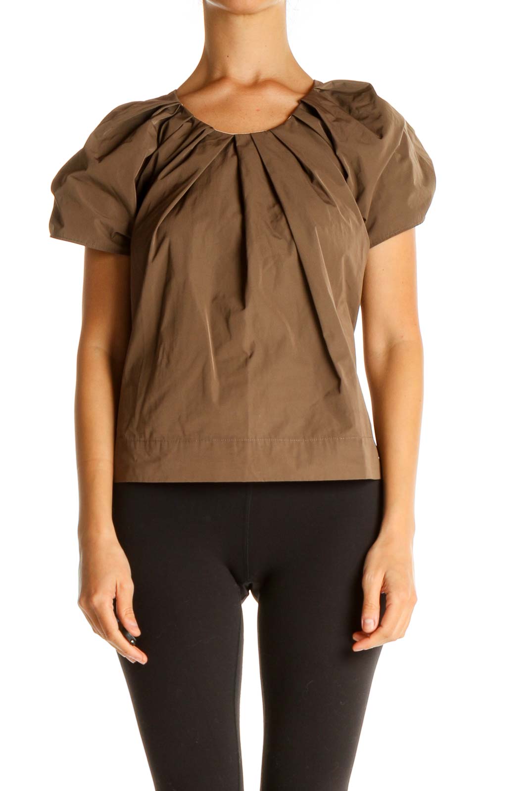 Brown Puff Sleeve Blouse Front