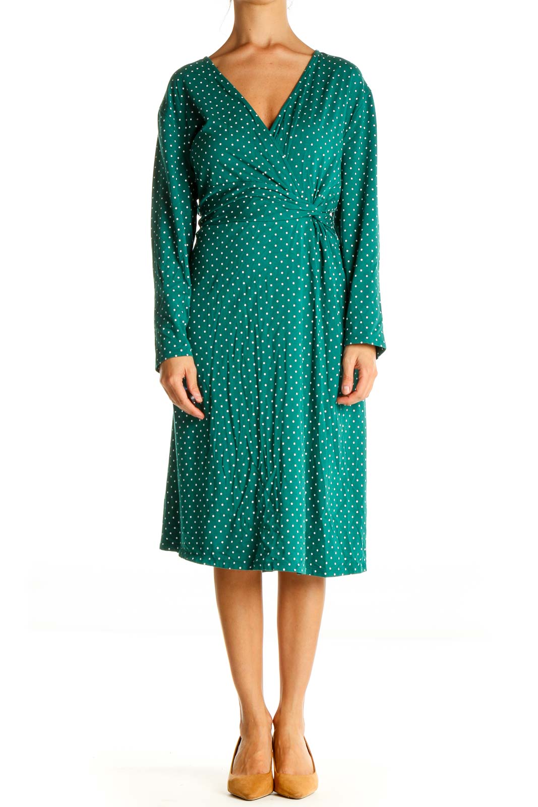 Green Polka Dot Day Fit & Flare Dress Front