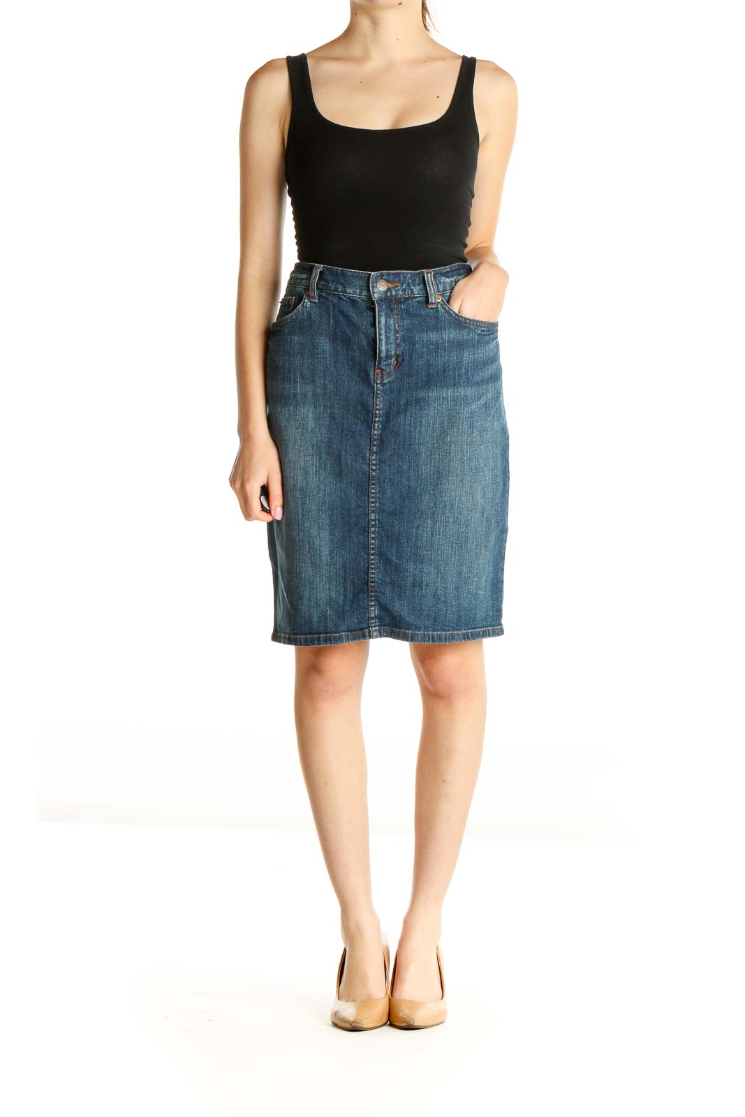 Blue Denim Pencil Skirt Cotton Elastane 