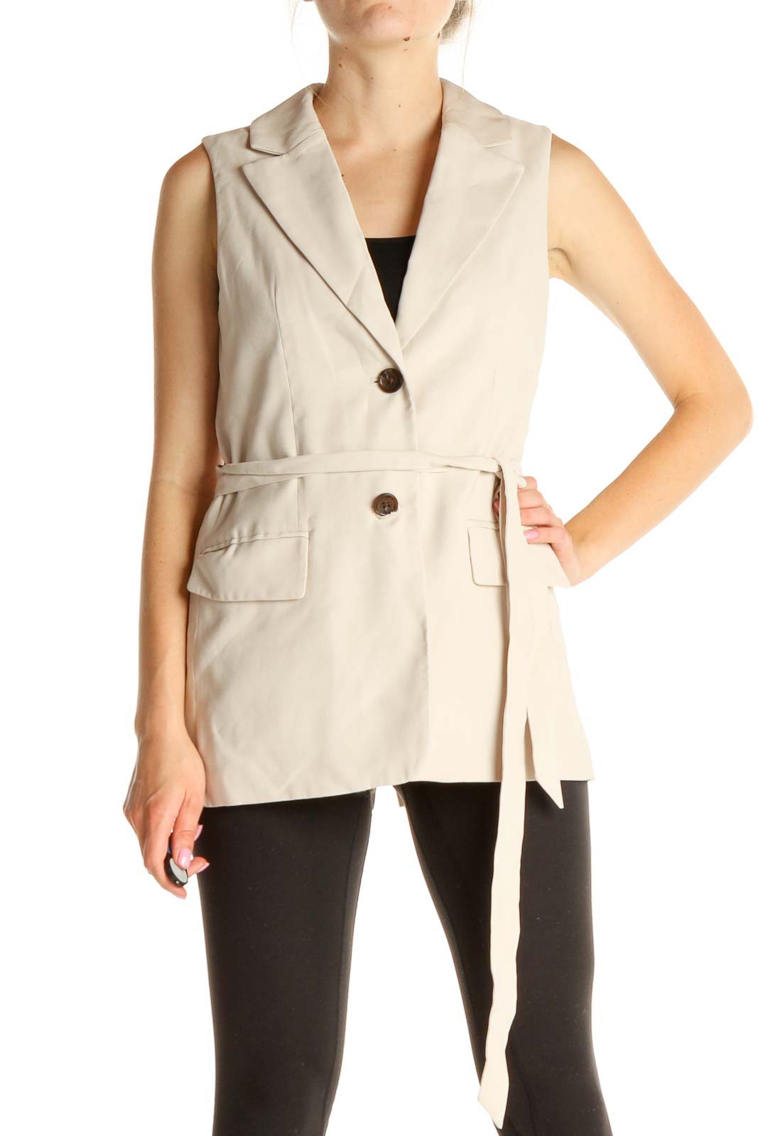 Beige Vest Jacket Front
