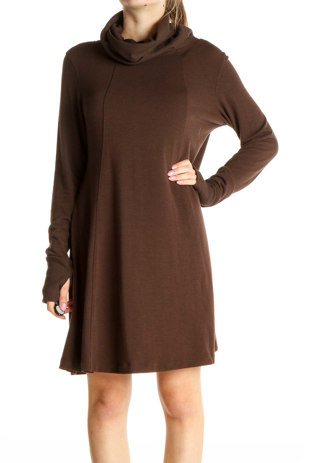 Brown Solid Day Sheath Dress Front
