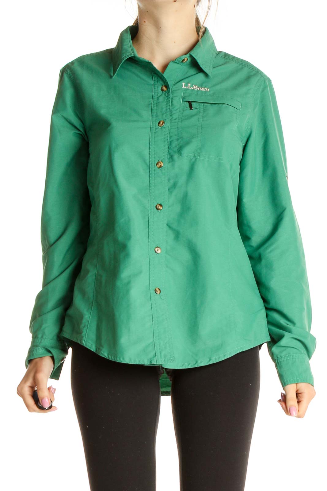 Green Solid Formal Shirt Front