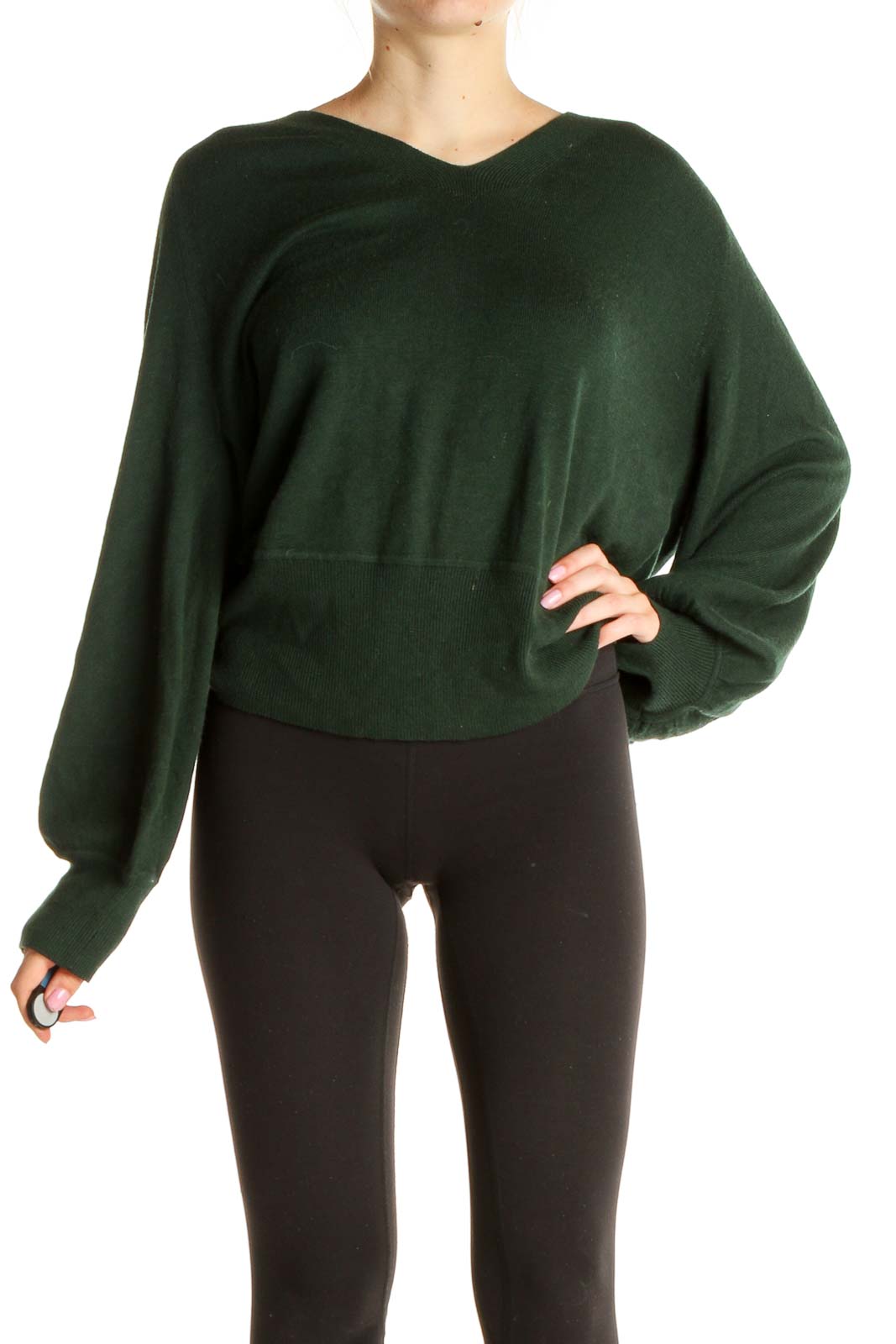 Green Solid Classic Sweater Front