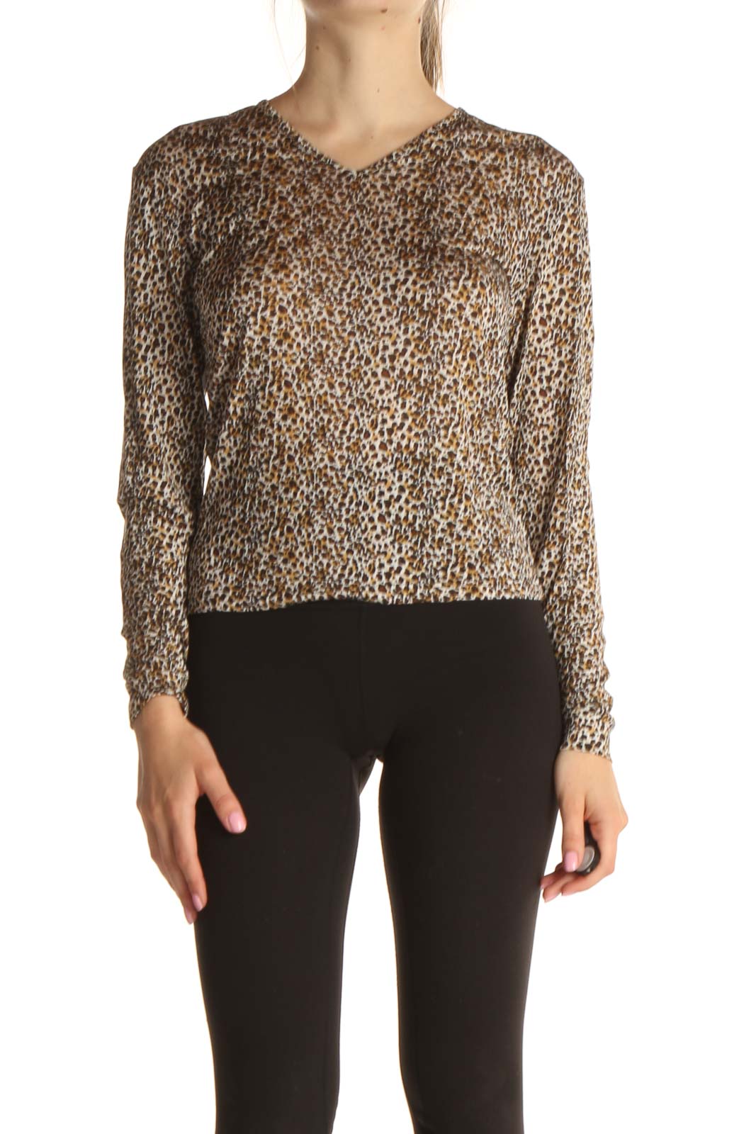 Brown Animal Print All Day Wear Silk Shirt Front