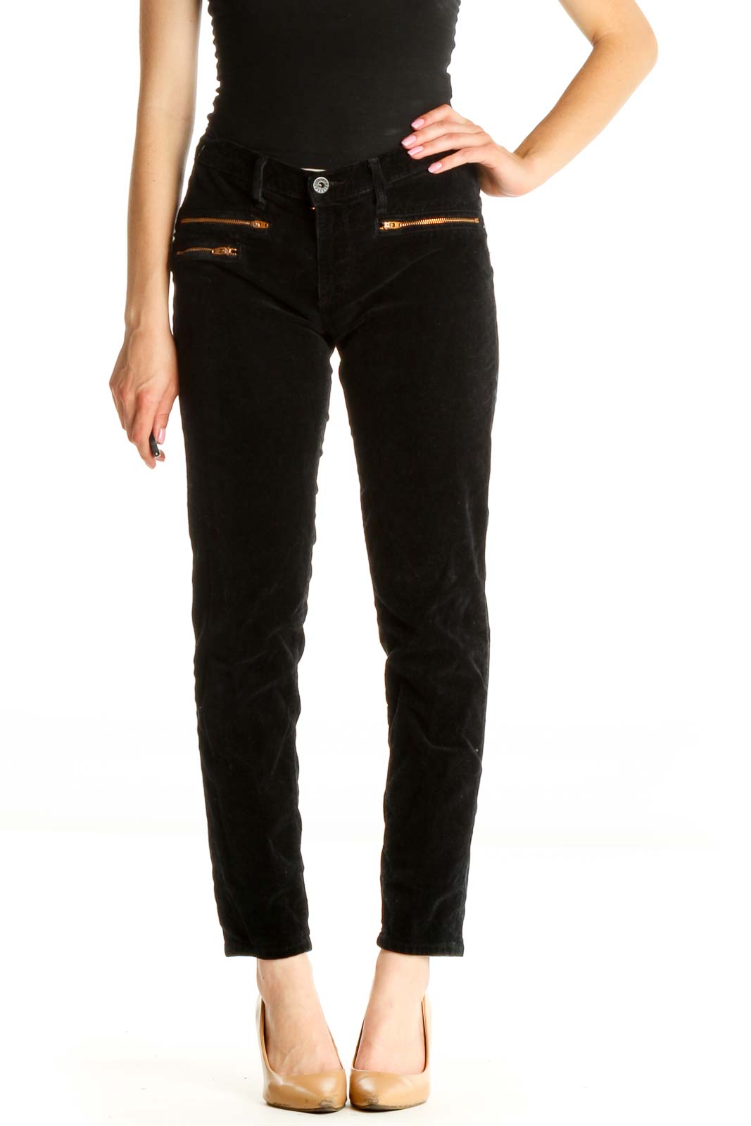 Black Corduroy Skinny Jeans Front