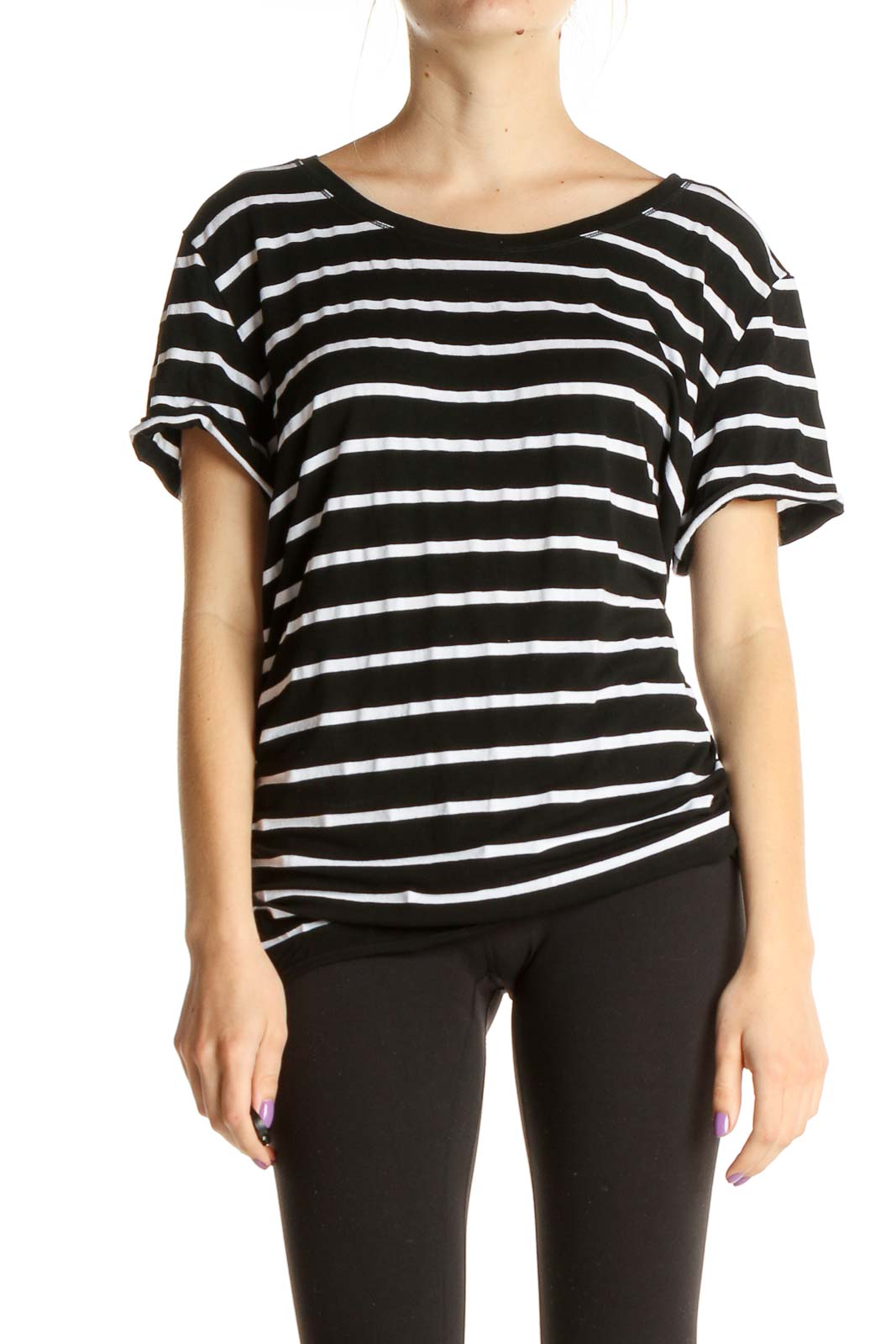 Black Striped All Day Wear T-Shirt Front