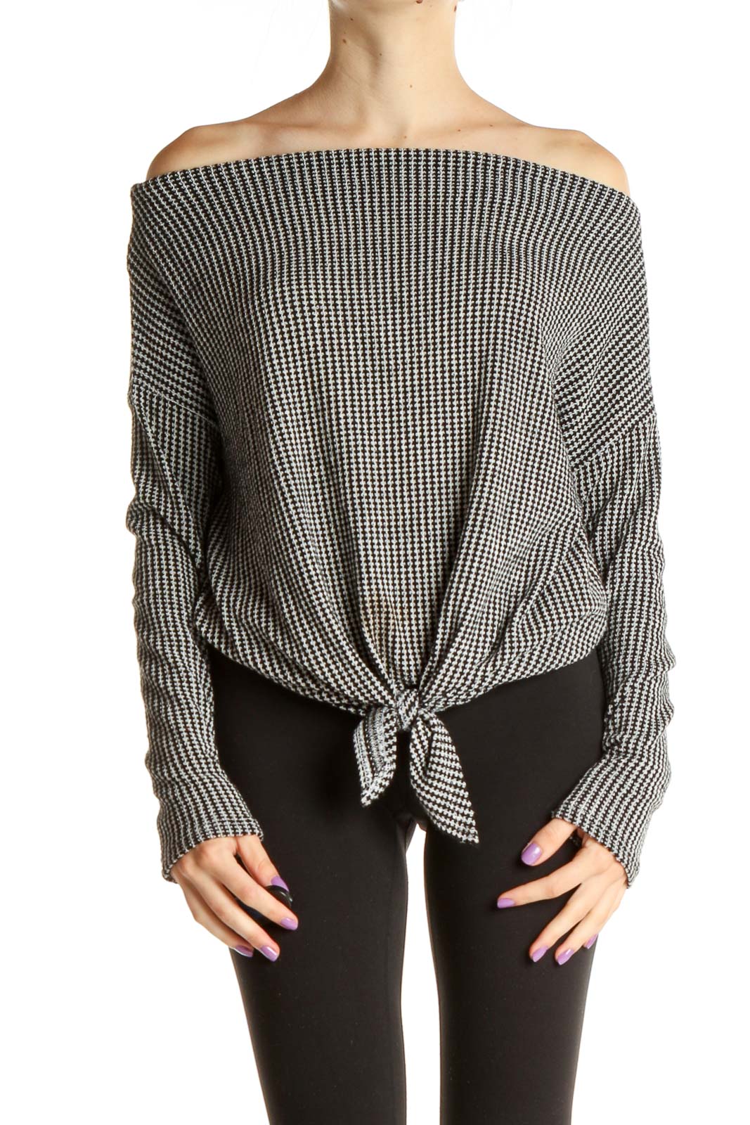 Black Striped Casual Blouse Front