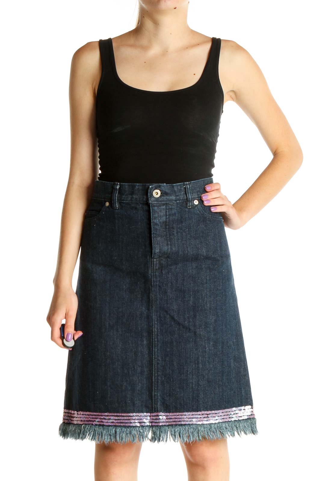 Blue Retro A-Line Skirt Front