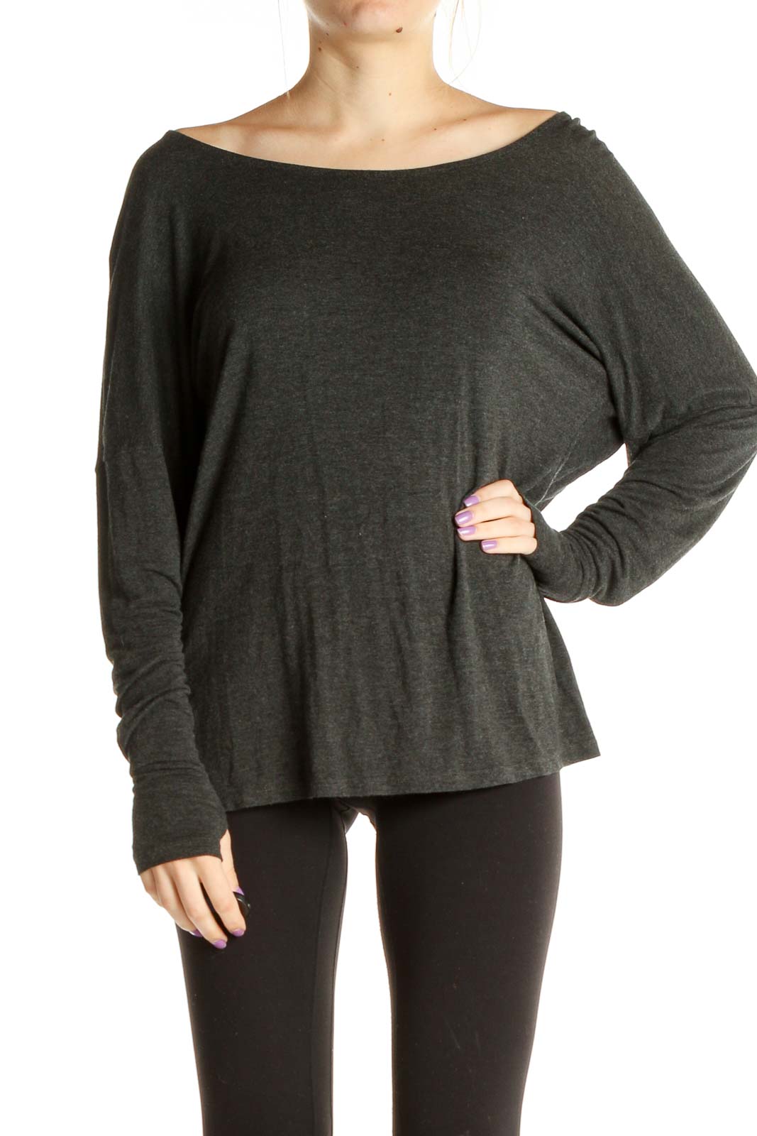 Gray Solid Casual Top Front