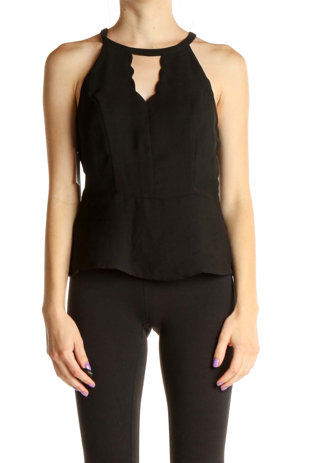 Black Solid Chic Blouse Front