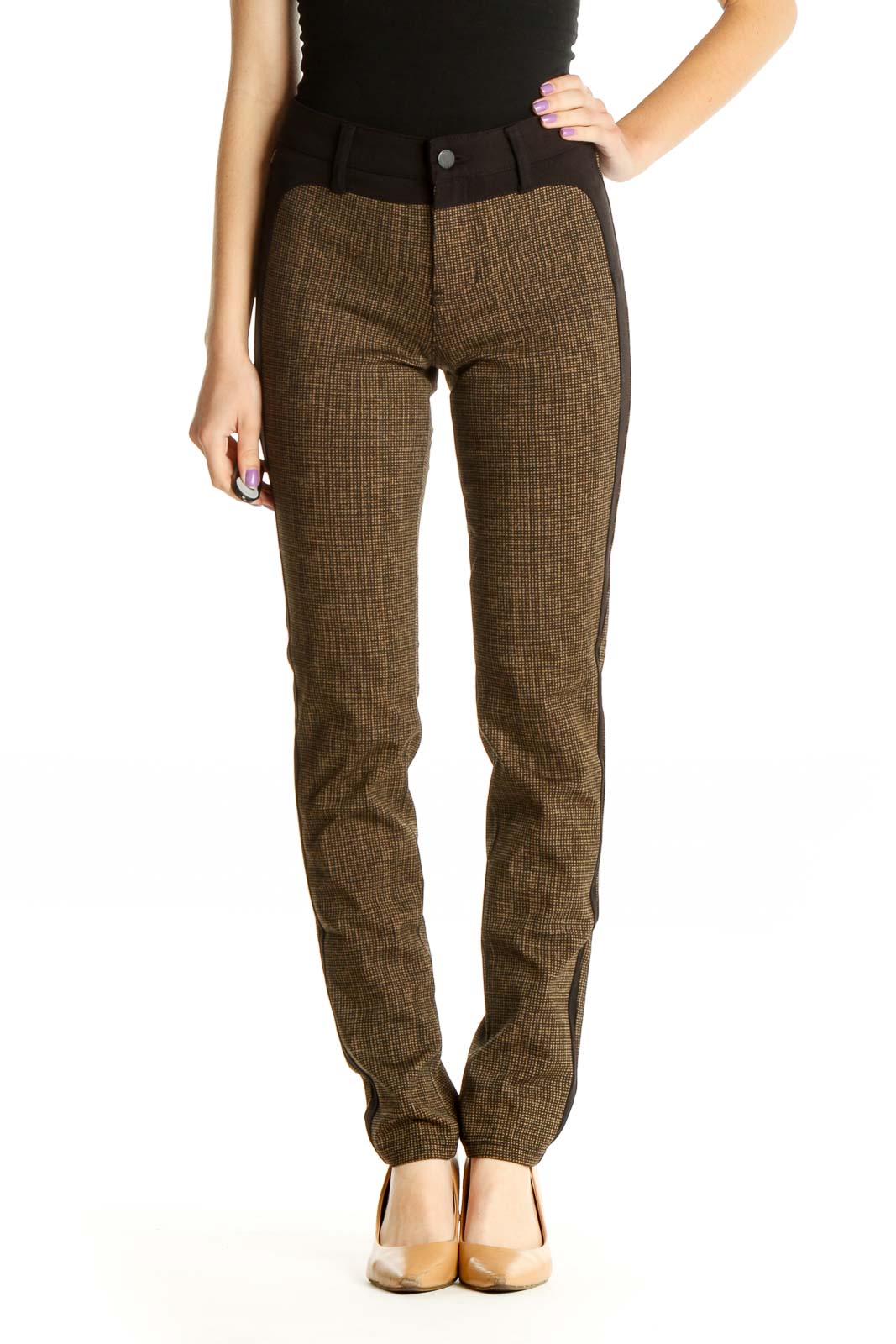 Brown Printed All Day Wear Pants Front