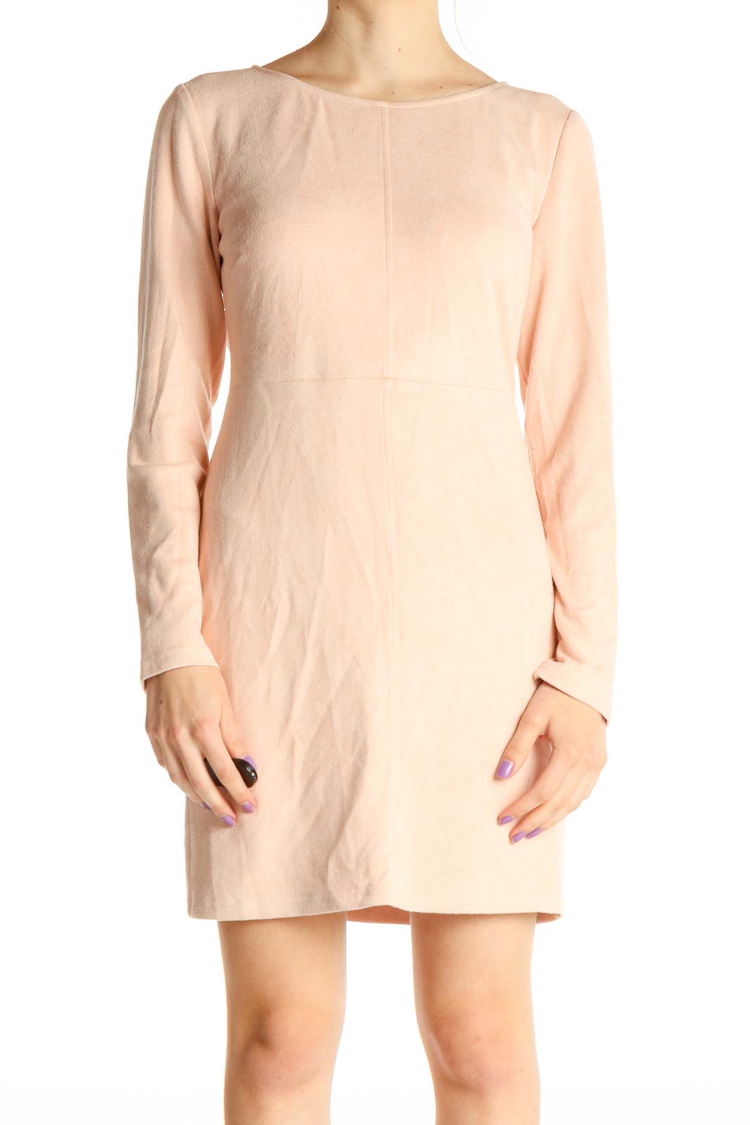 Pink Textured Day Sheath Dress Front