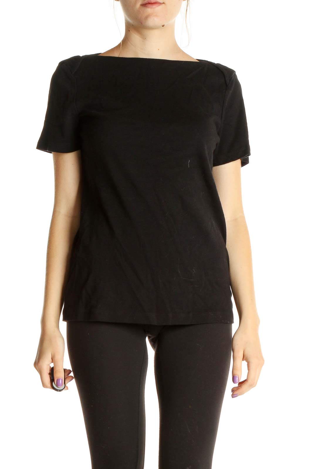 Black Solid All Day Wear T-Shirt Front