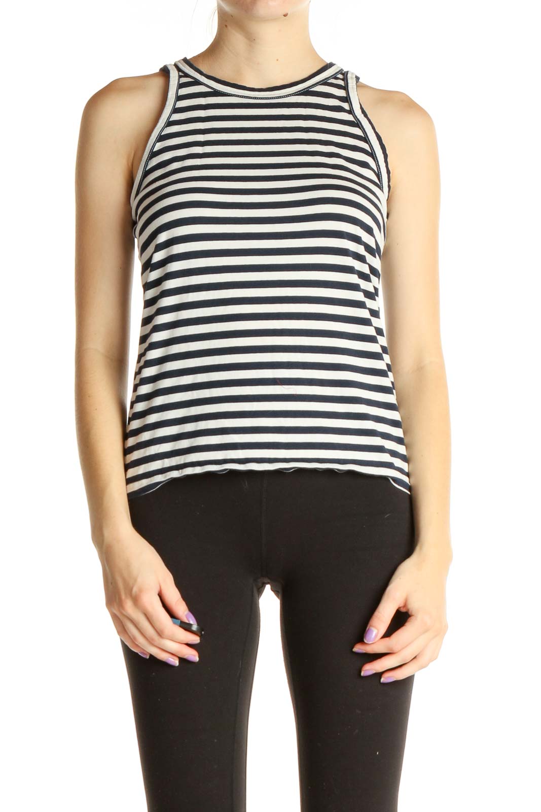 White Striped All Day Wear Tank Top Front