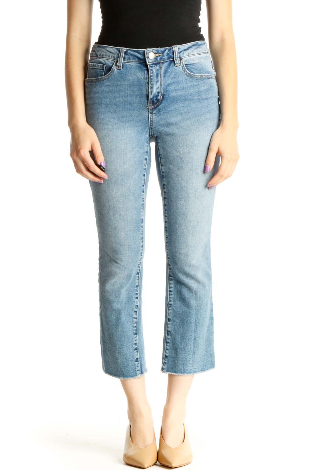 Blue Cropped Straight Leg Jeans Front
