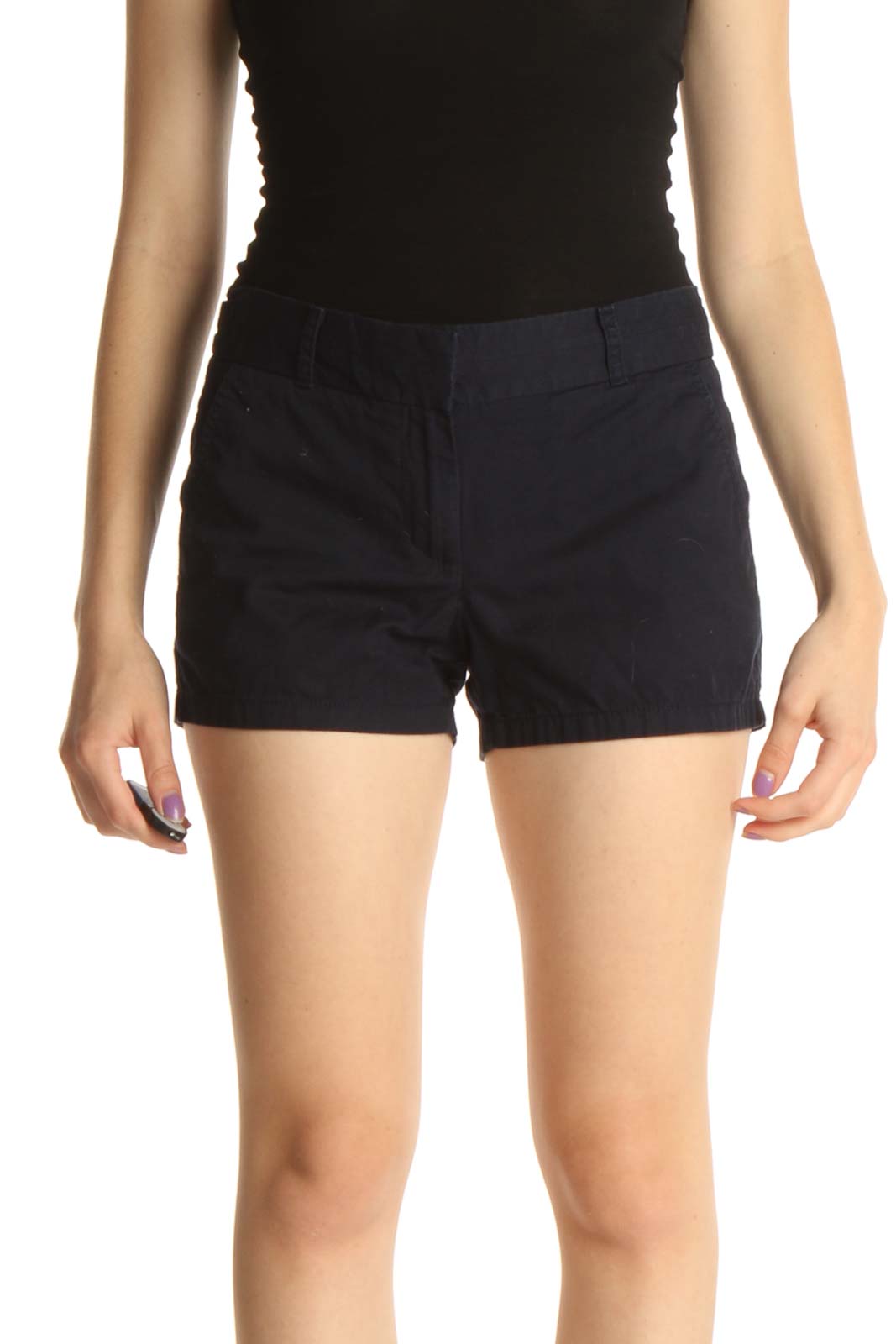 Blue Solid All Day Wear Shorts Front