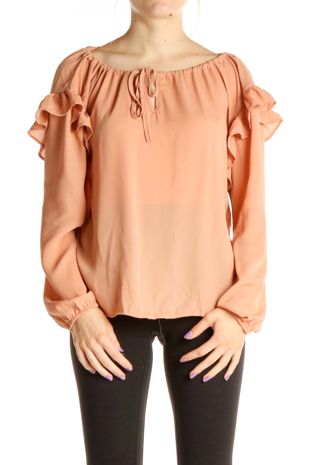 Pink Solid Retro Blouse Front