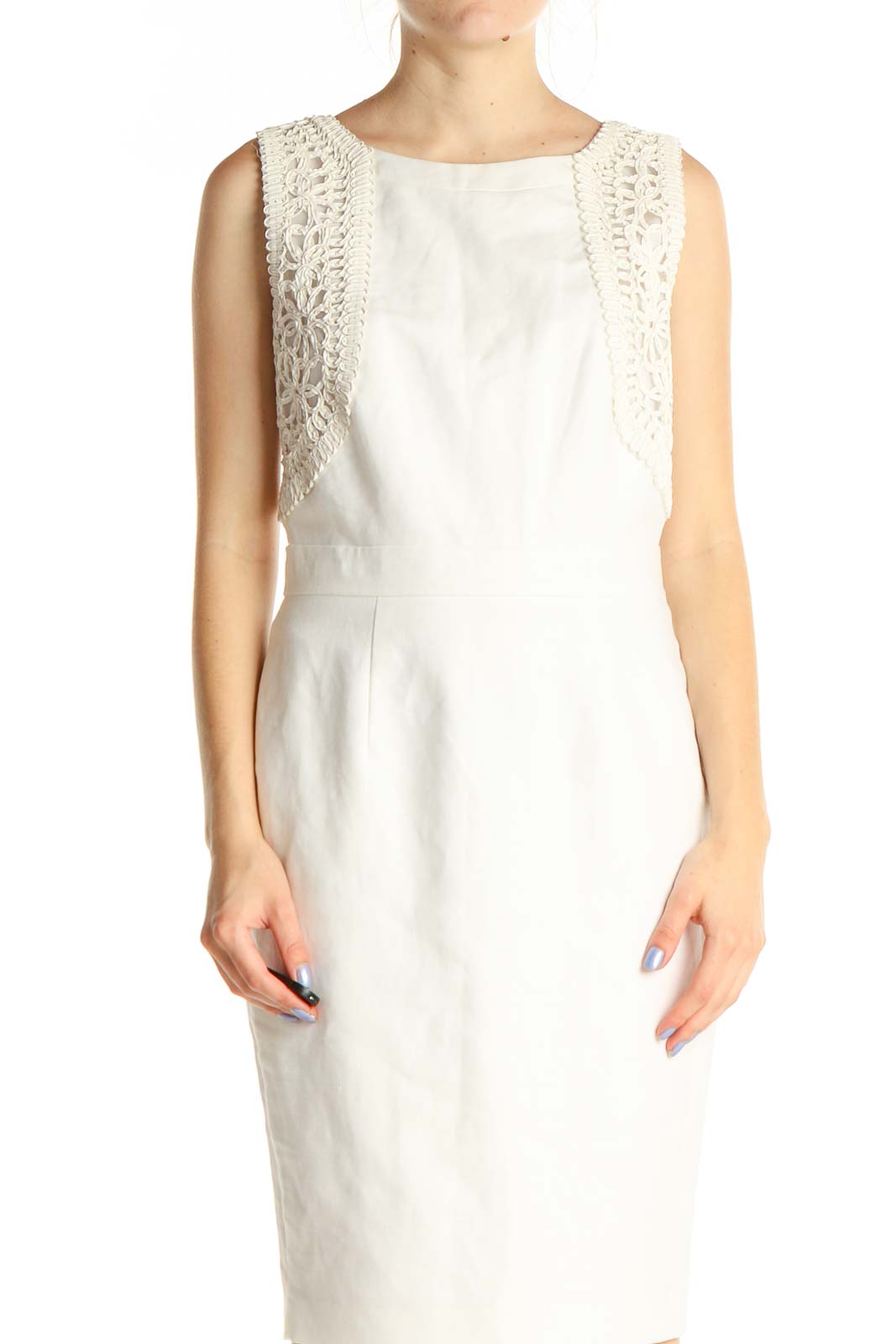 White Solid Cocktail Sheath Dress Front