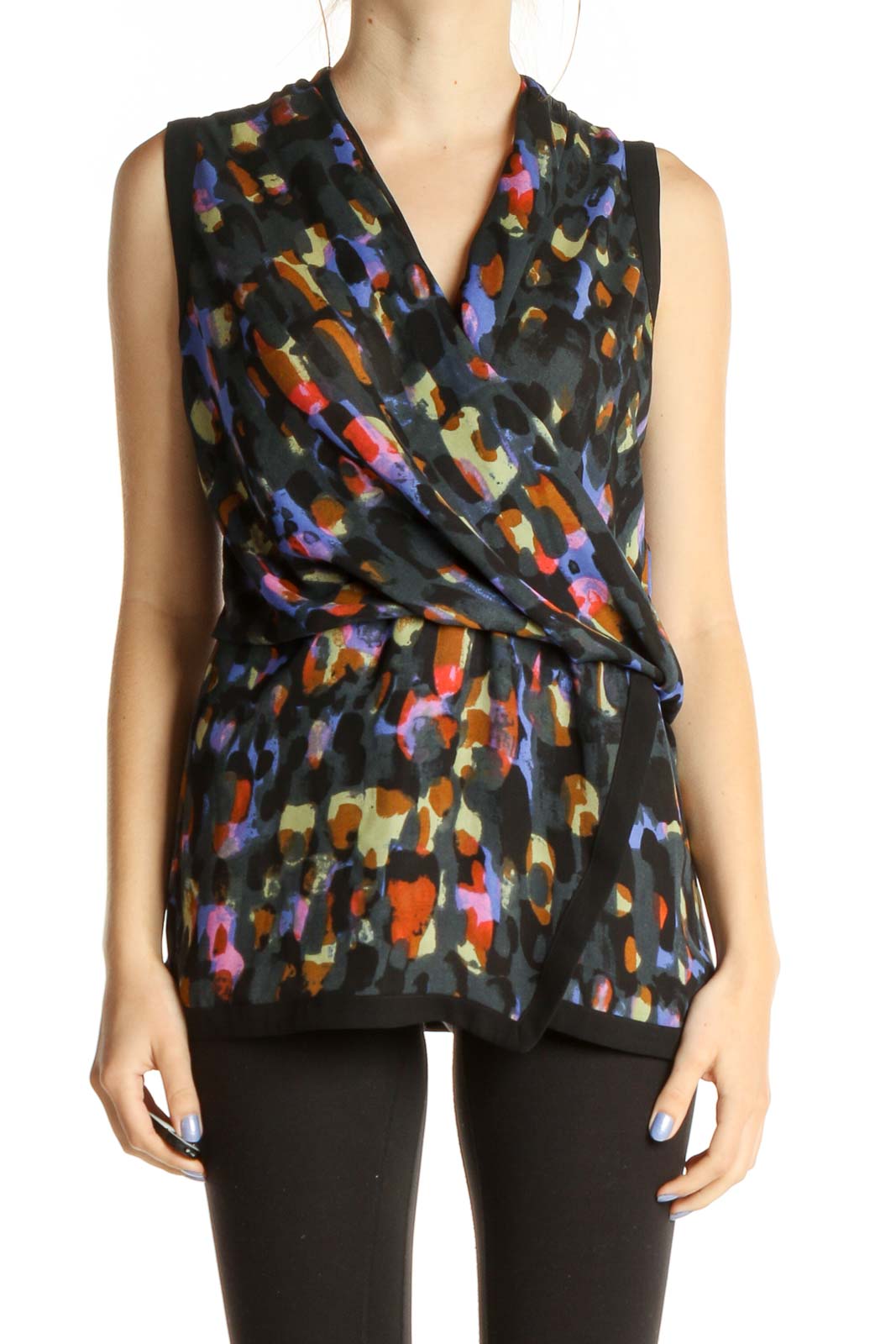 Black Geometric Print All Day Wear Blouse Front
