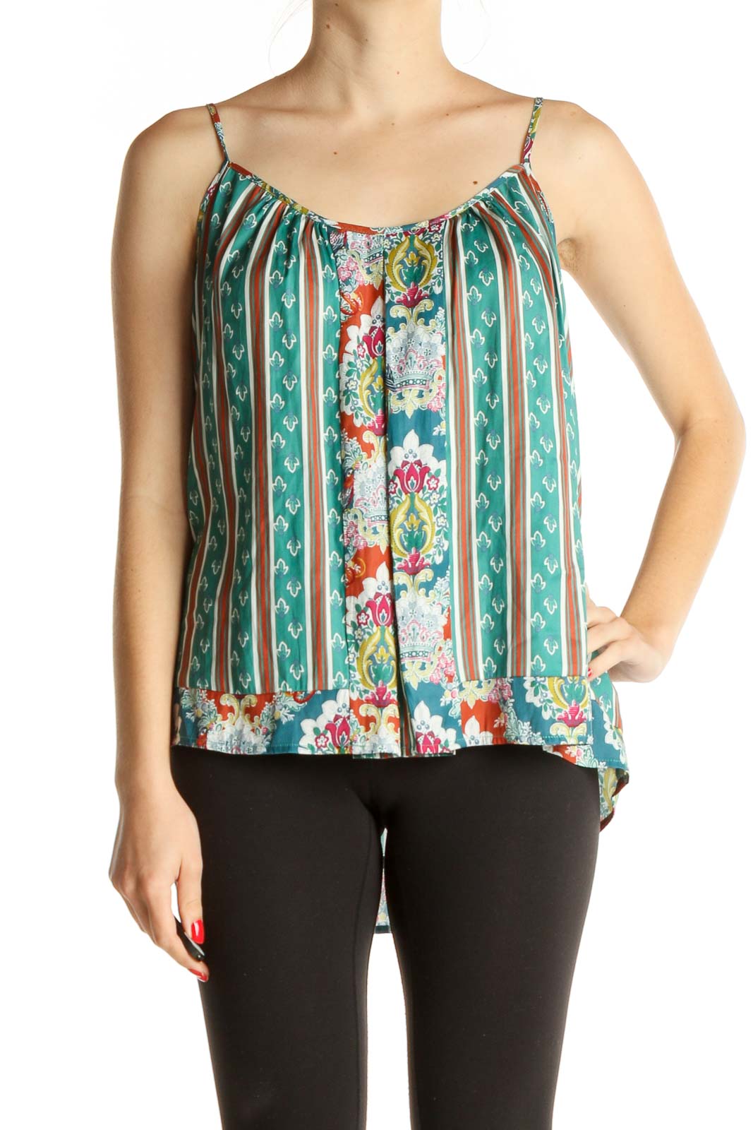 Green Striped Bohemian Top Front
