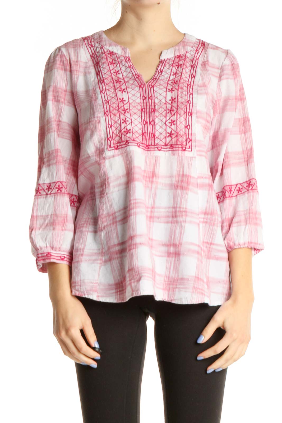 Pink Checkered All Day Wear Blouse Front