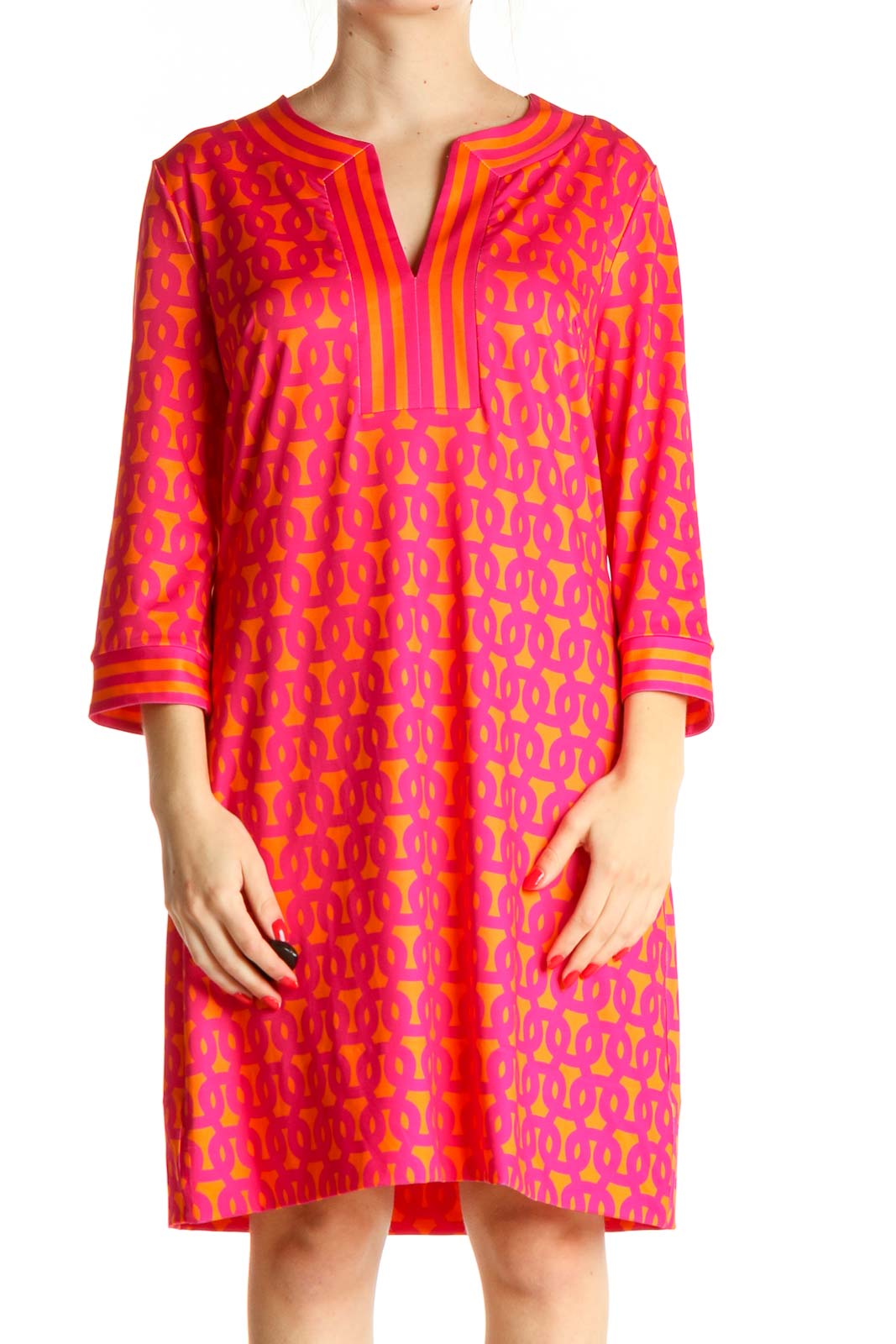 Pink Day Shift Printed Dress Front
