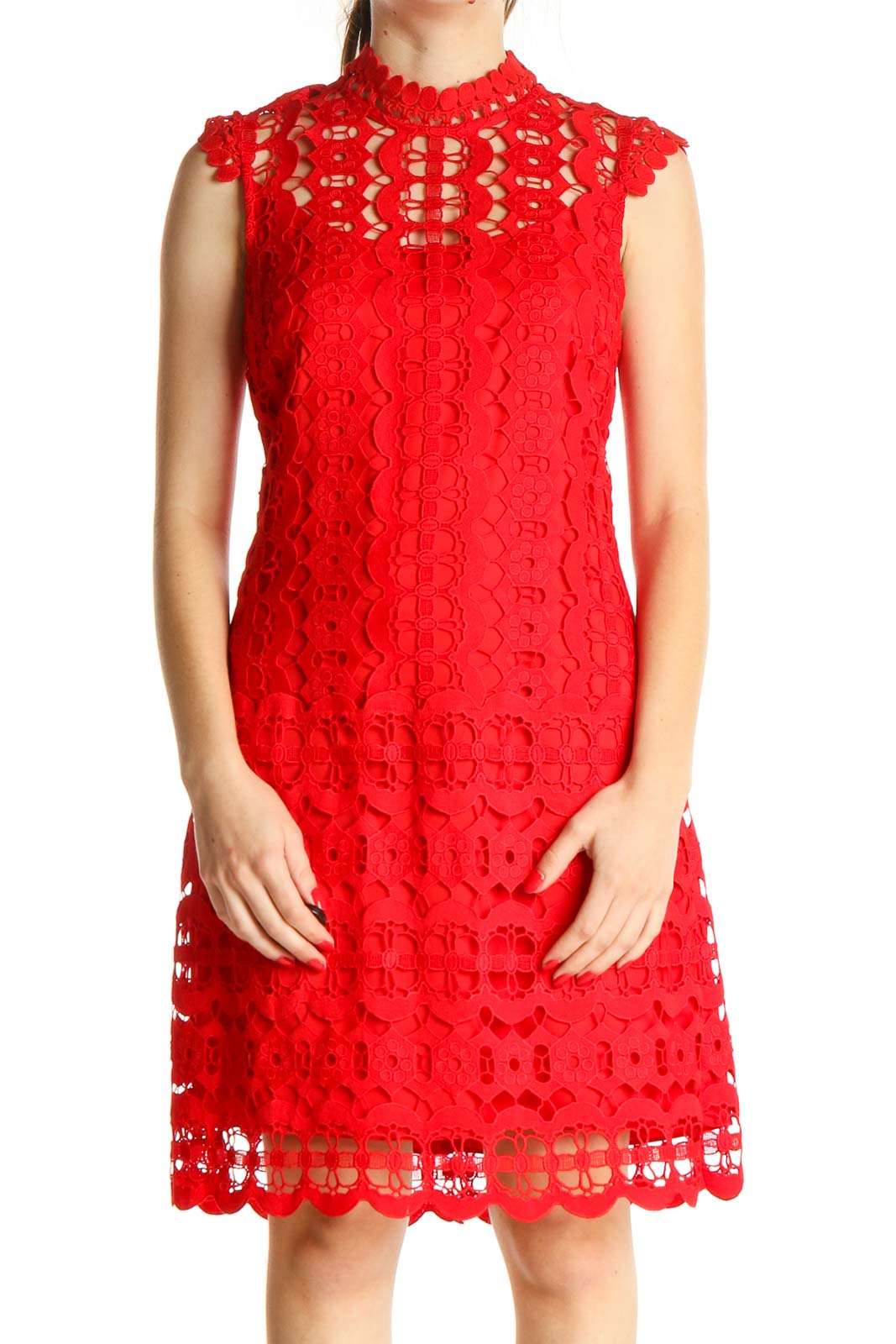 Red Lace Day Fit & Flare Dress Front