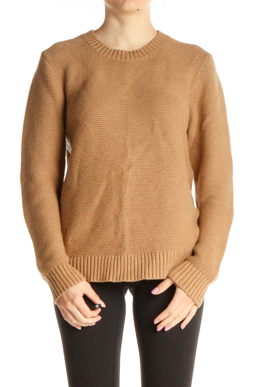 Brown Textured Classic Sweater Front