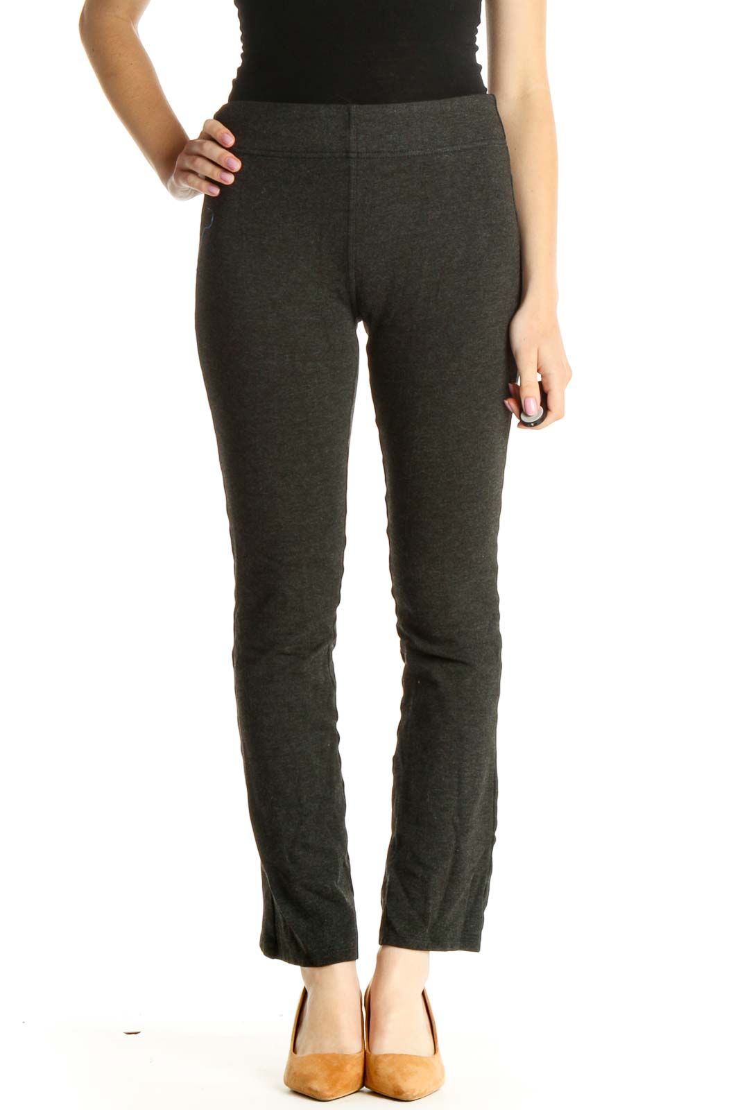 Gray Textured Casual Leggings Front