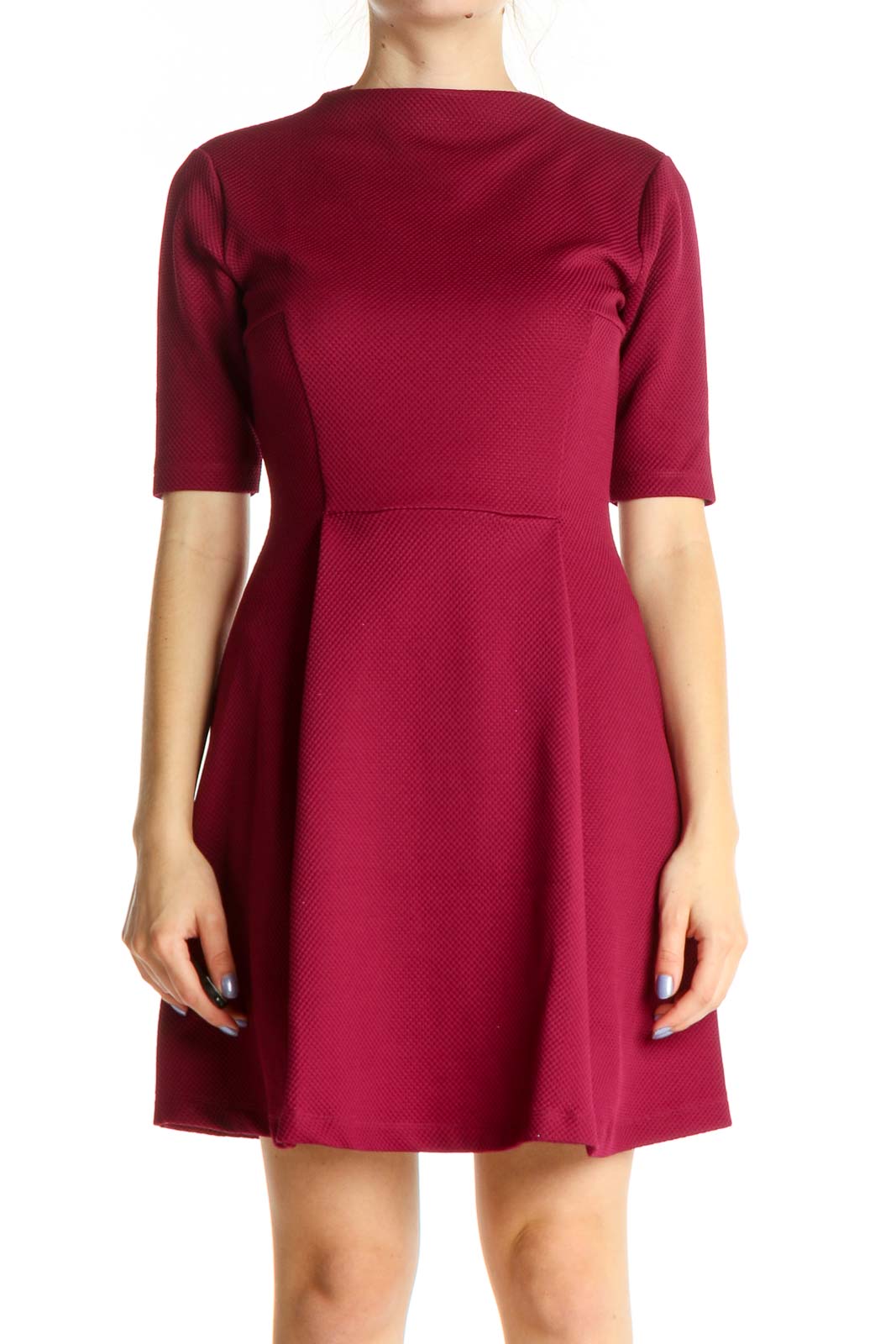 Pink Solid Classic Fit & Flare Dress Front