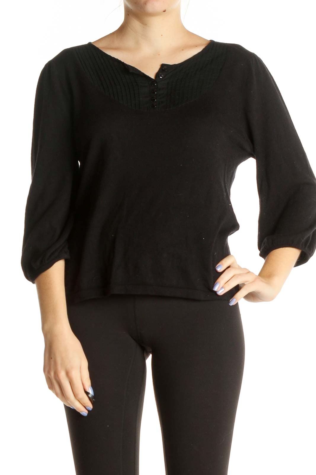 Black Solid Classic Blouse Front