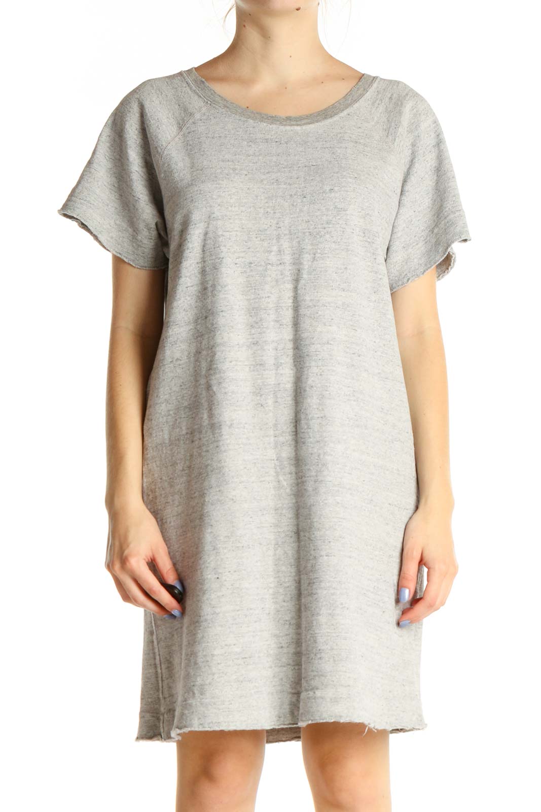 Gray Solid Day Shift Dress Front