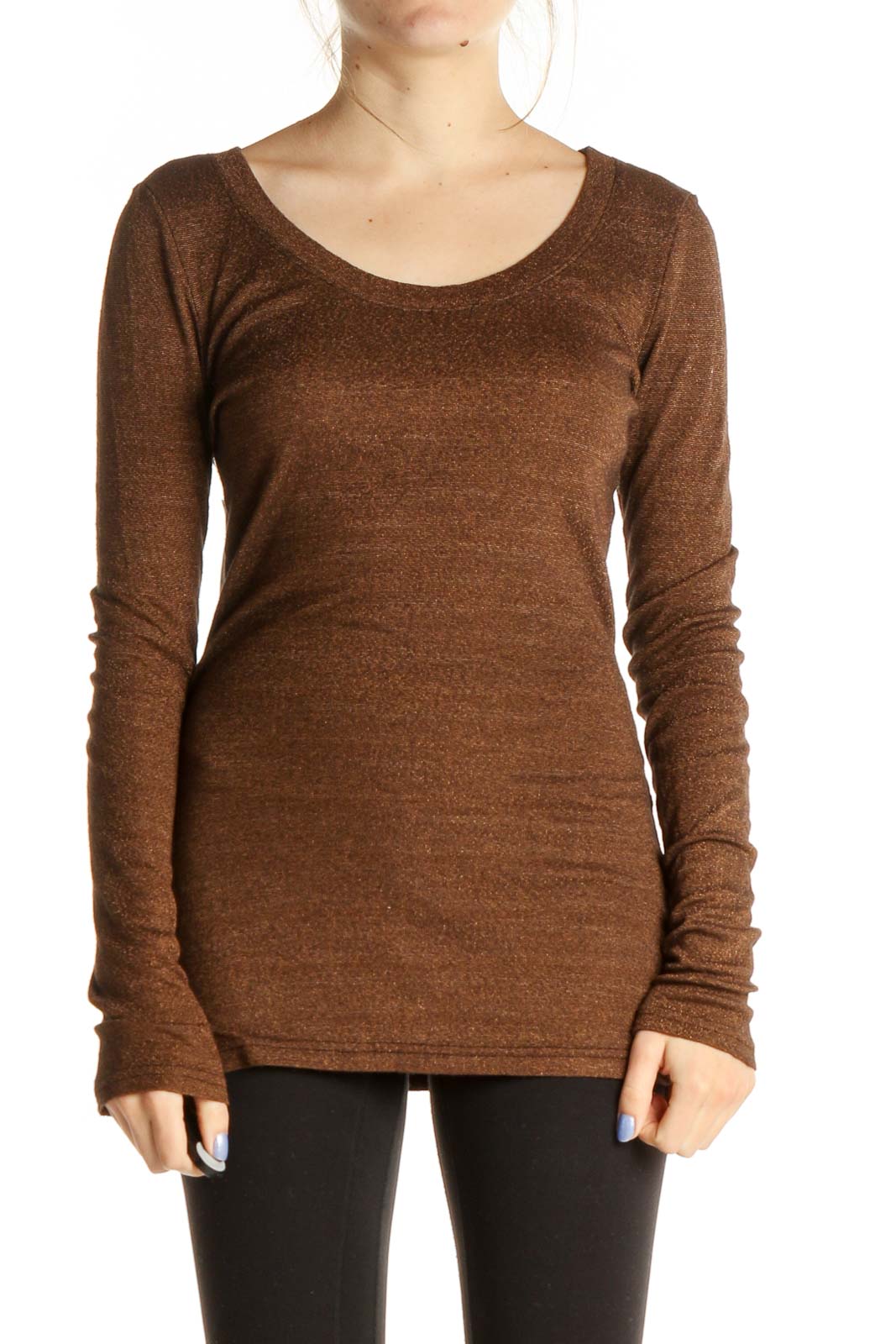 Brown Solid Classic T-Shirt Front