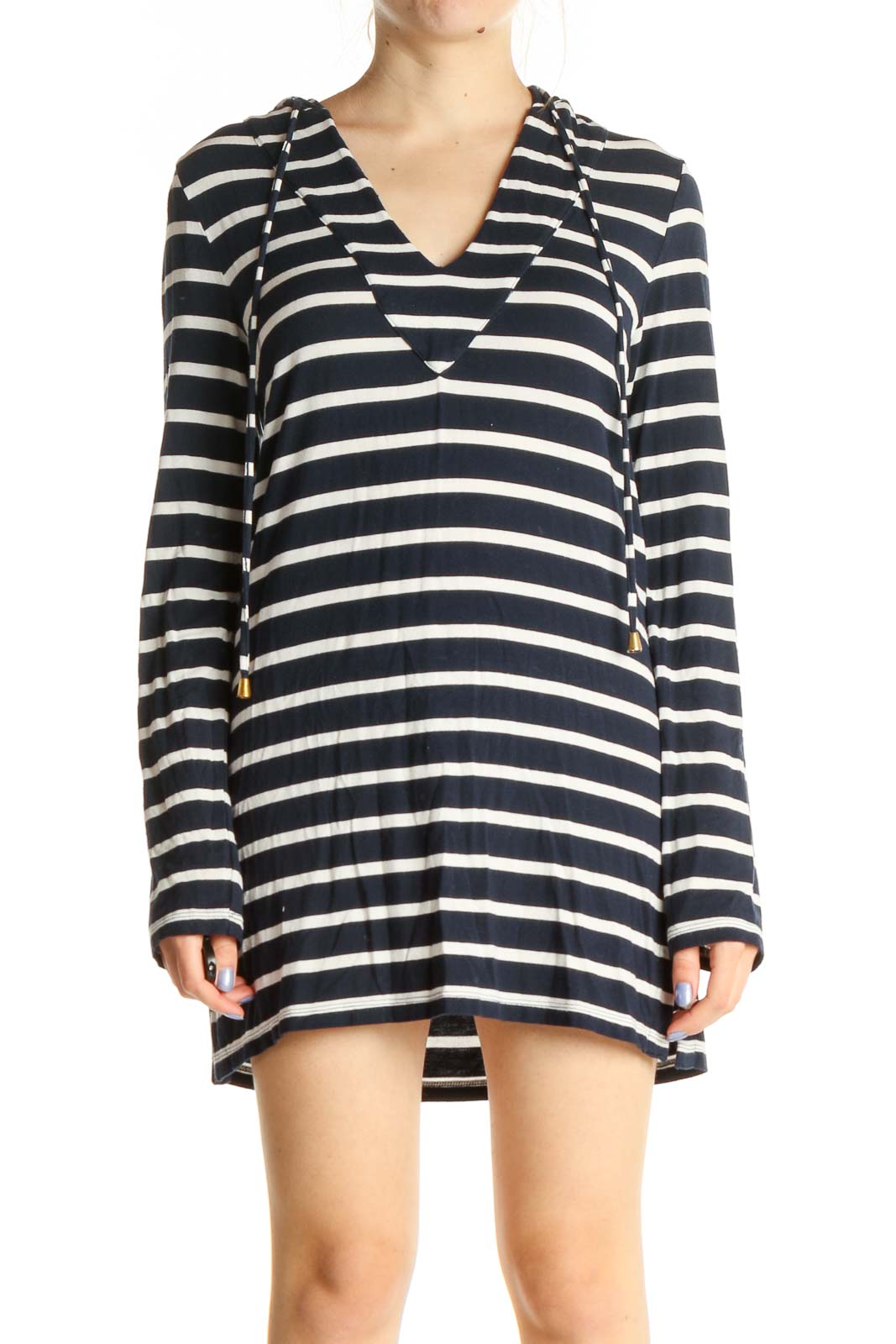 Blue Striped Day Shift Dress Front