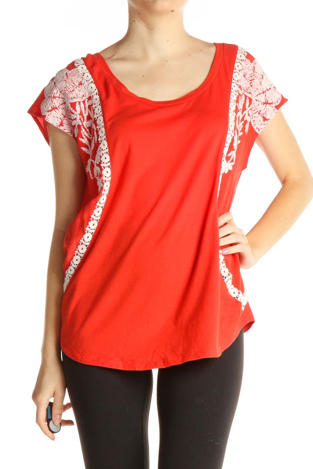 Red Solid Blouse Front