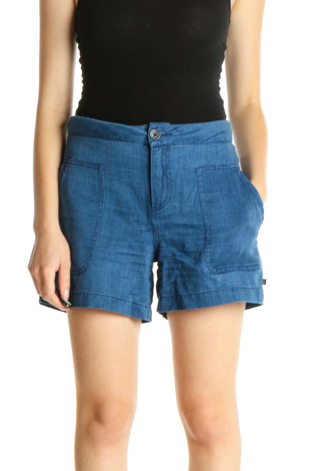 Blue Solid All Day Wear Shorts Front