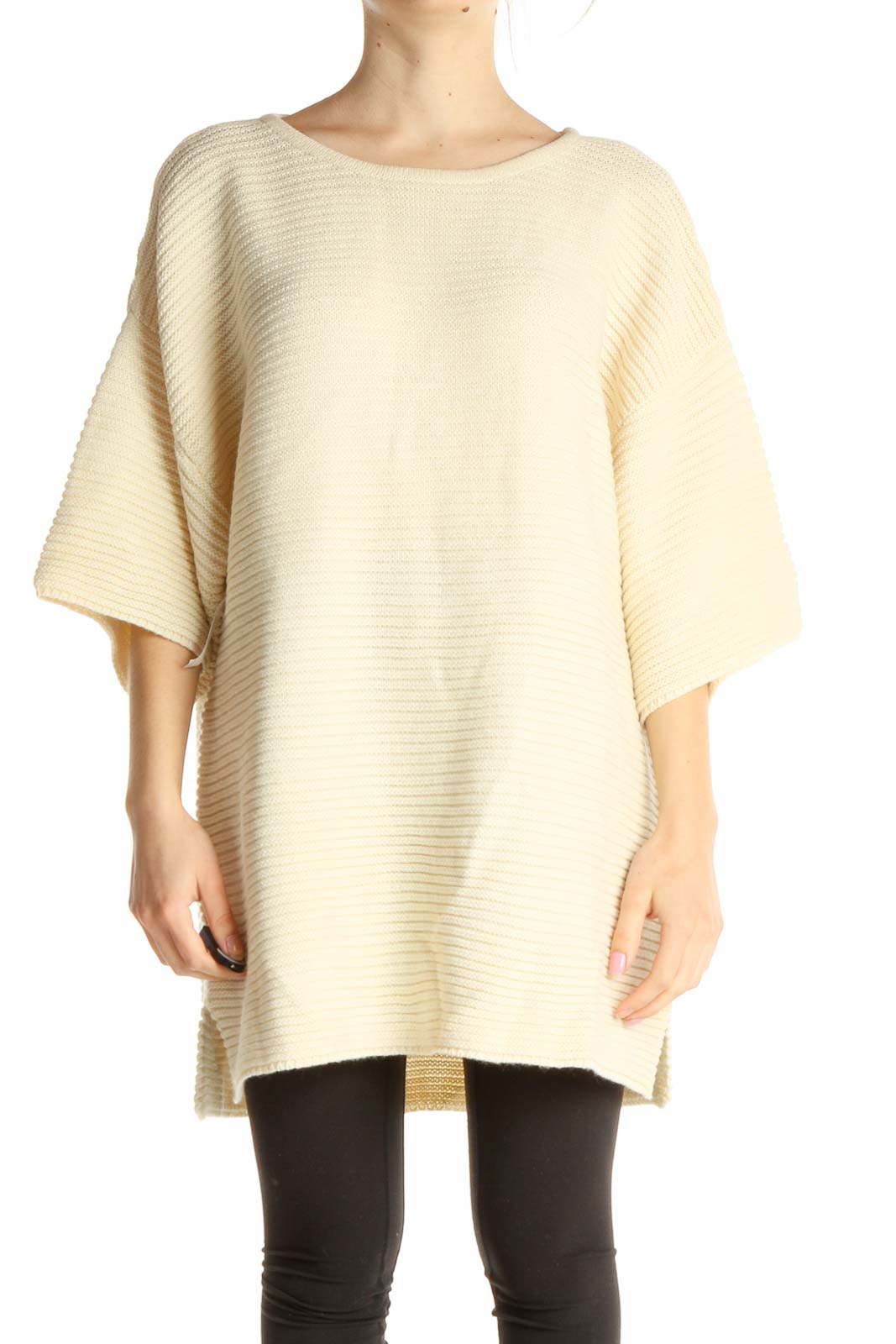 Beige Solid Classic Sweater Front
