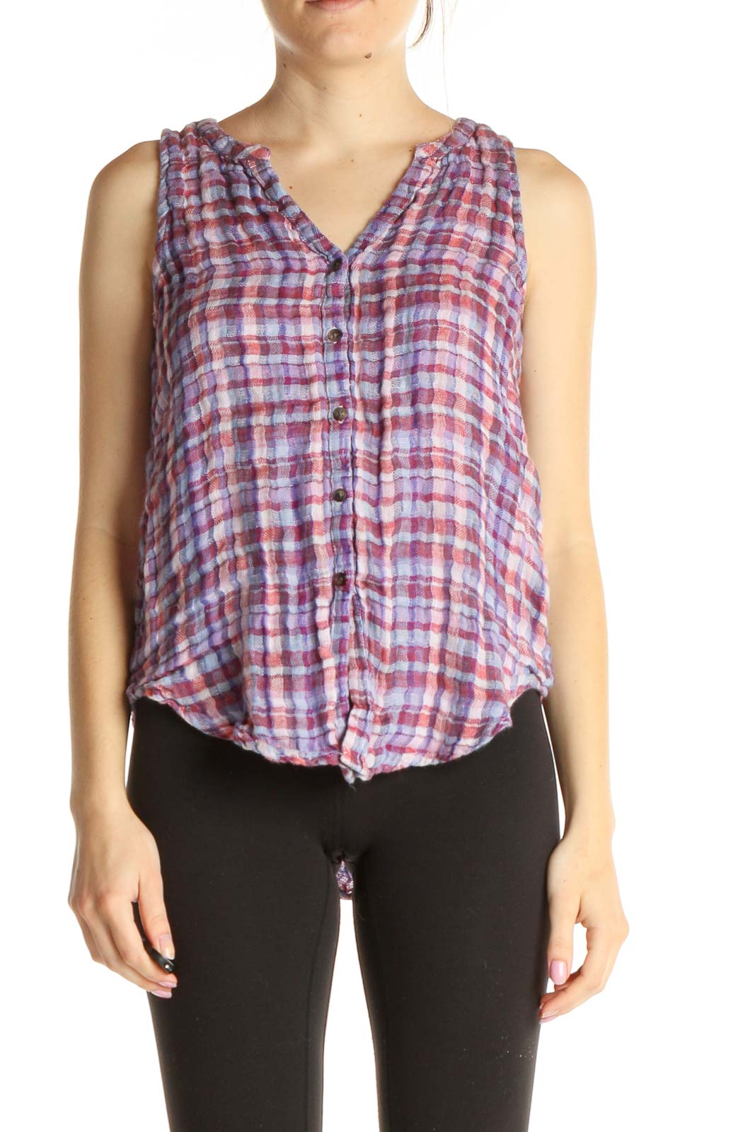 Purple Checkered Blouse Front