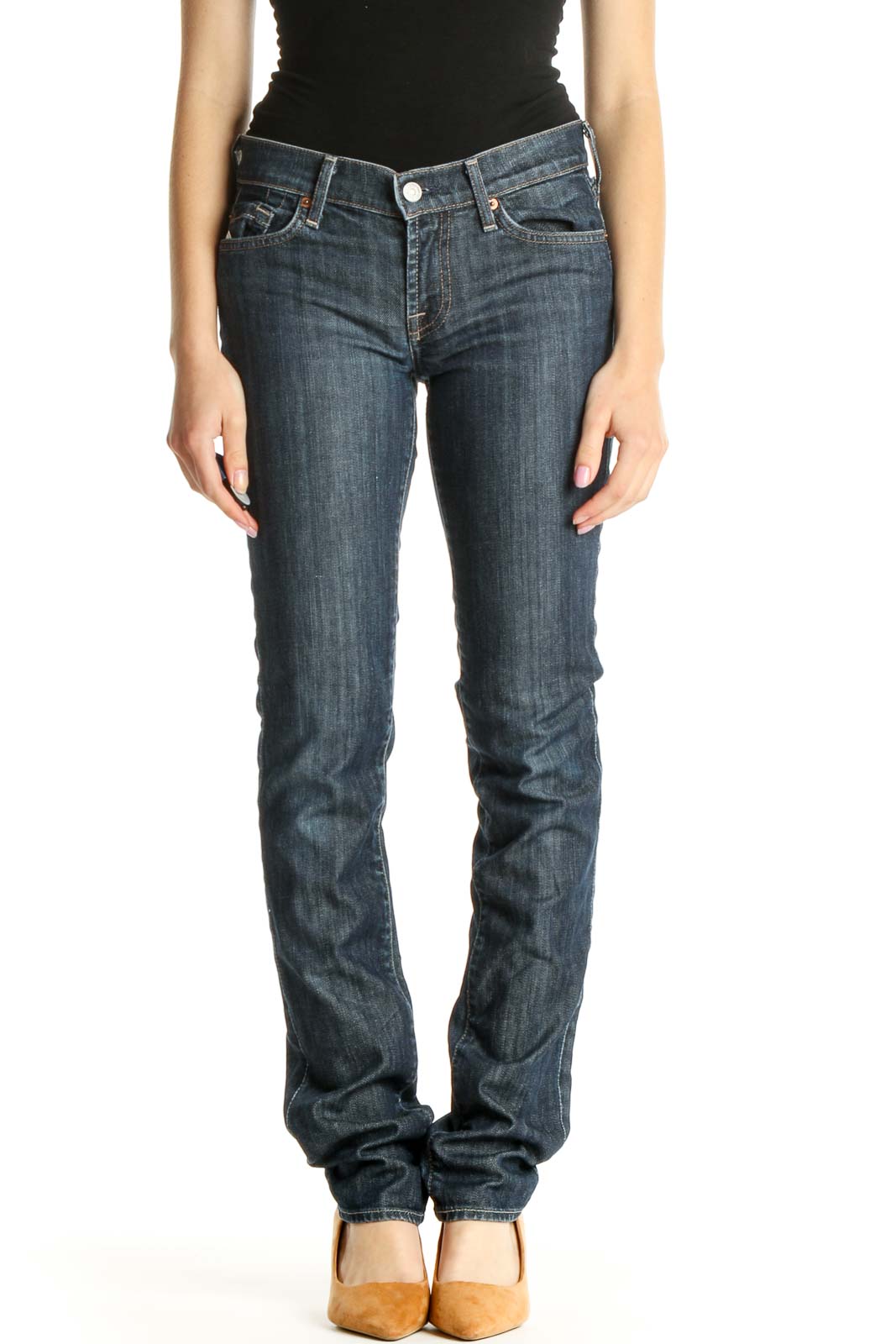 Blue Low-Rise Straight Leg Jeans Front