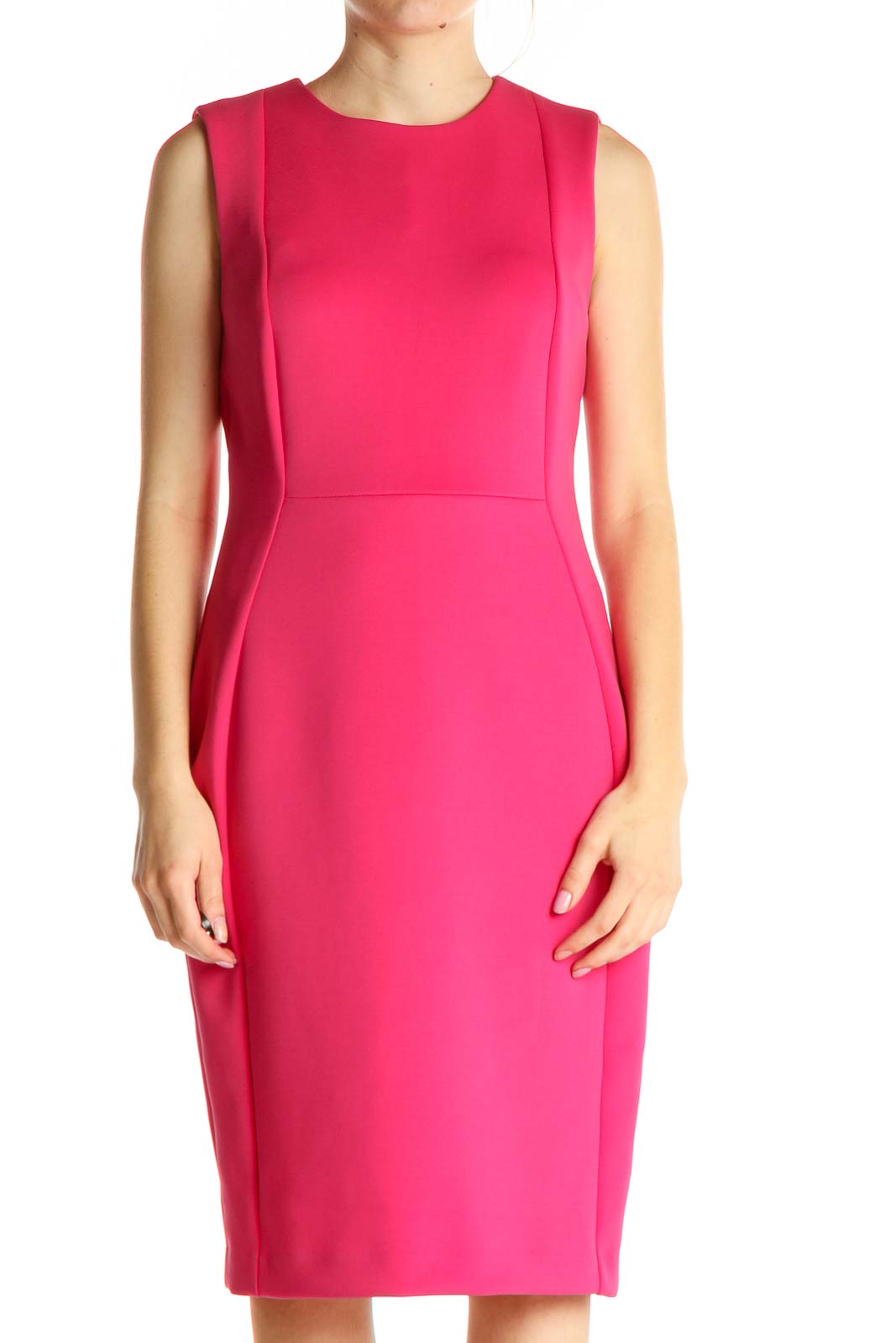 Calvin Klein - Pink Solid Work Sheath Dress Polyester Spandex | SilkRoll