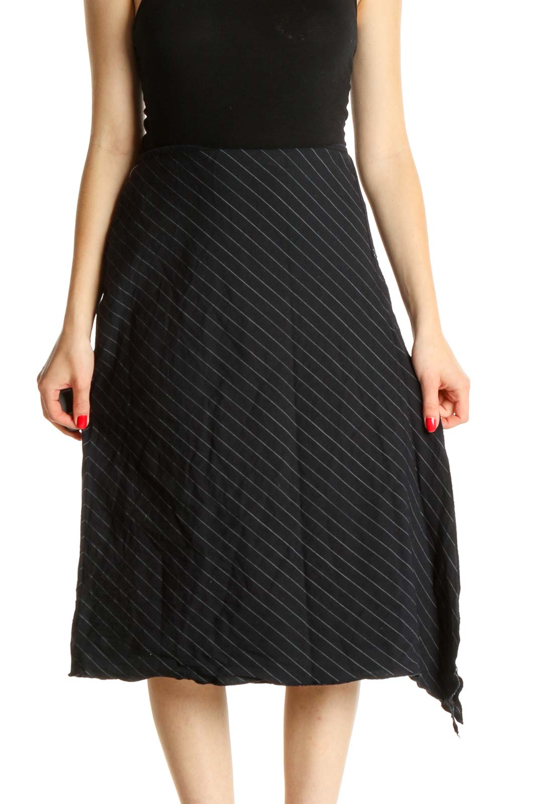 Blue Striped Retro A-Line Skirt Front