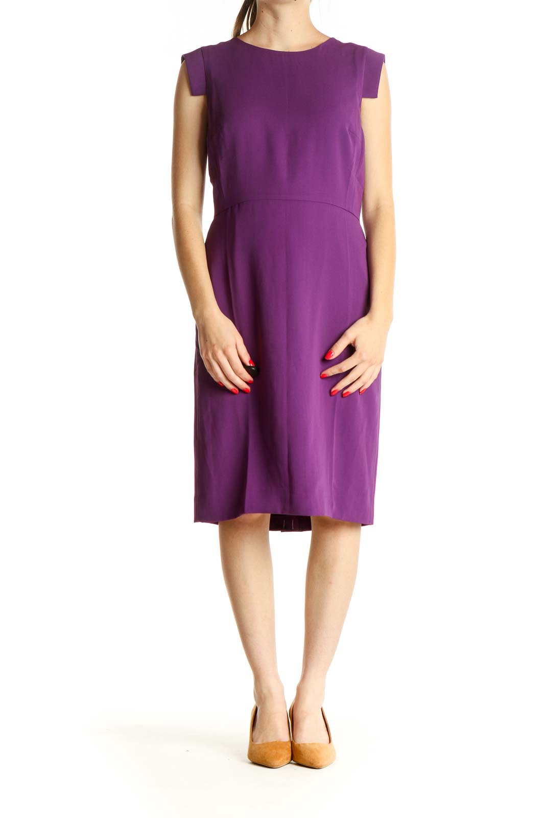 Purple Solid Day Shift Dress Front