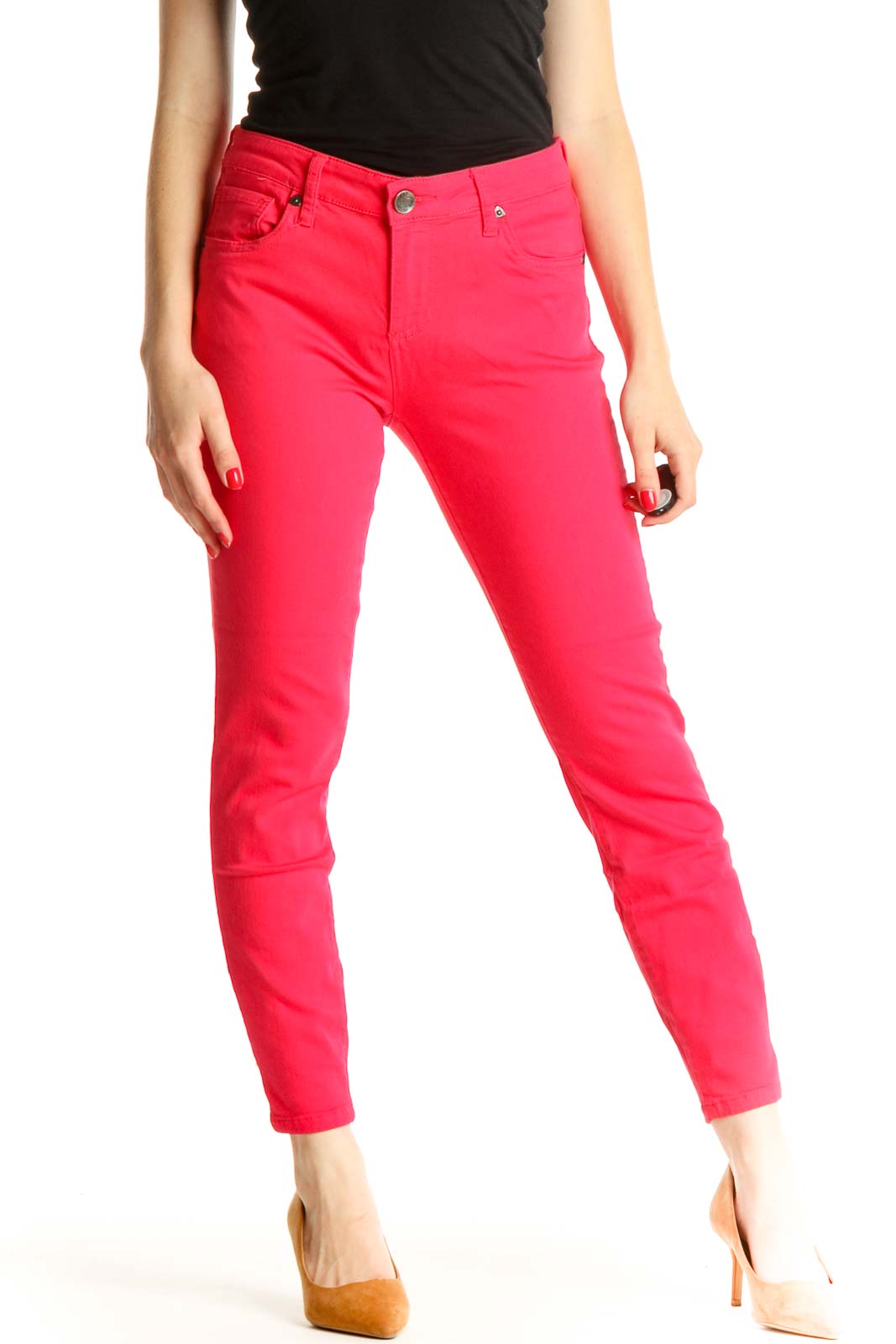 Pink Printed Casual Pants Front