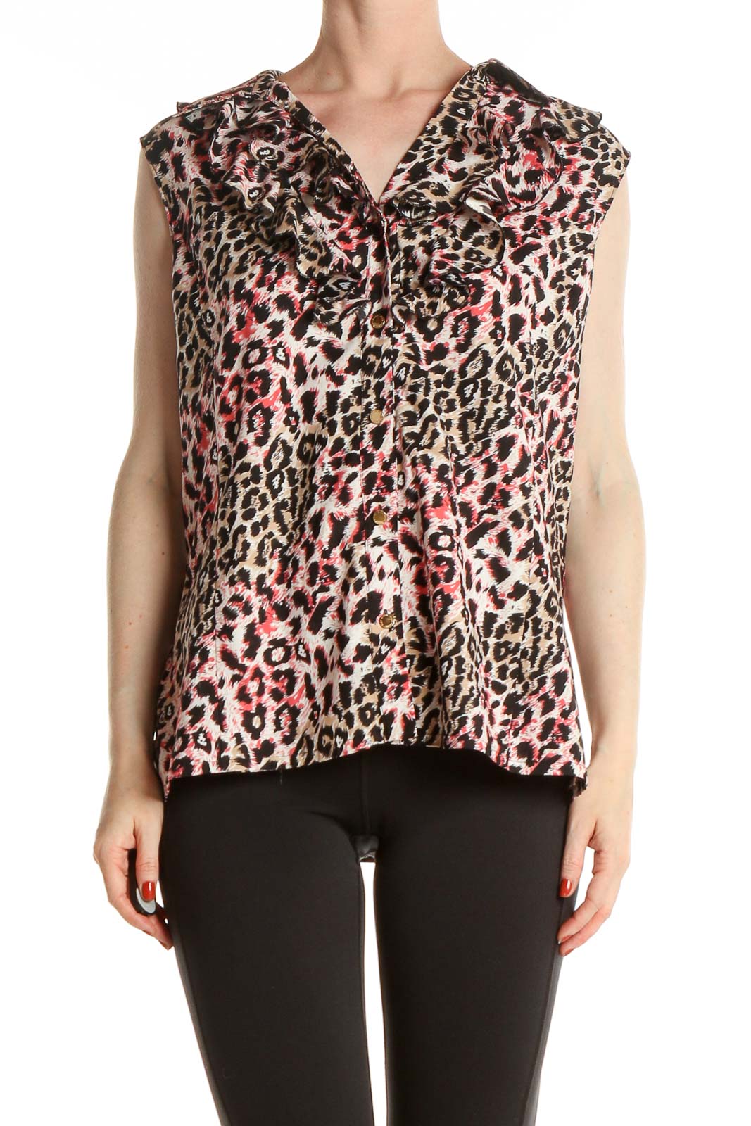 Brown Animal Print All Day Wear Blouse Front