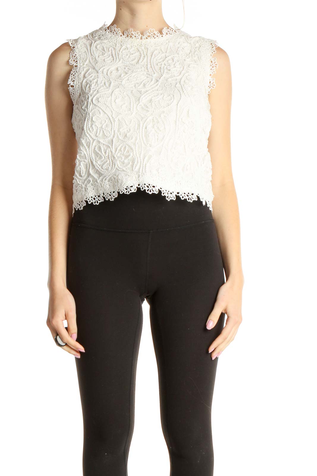 White Lace Crop Top Front