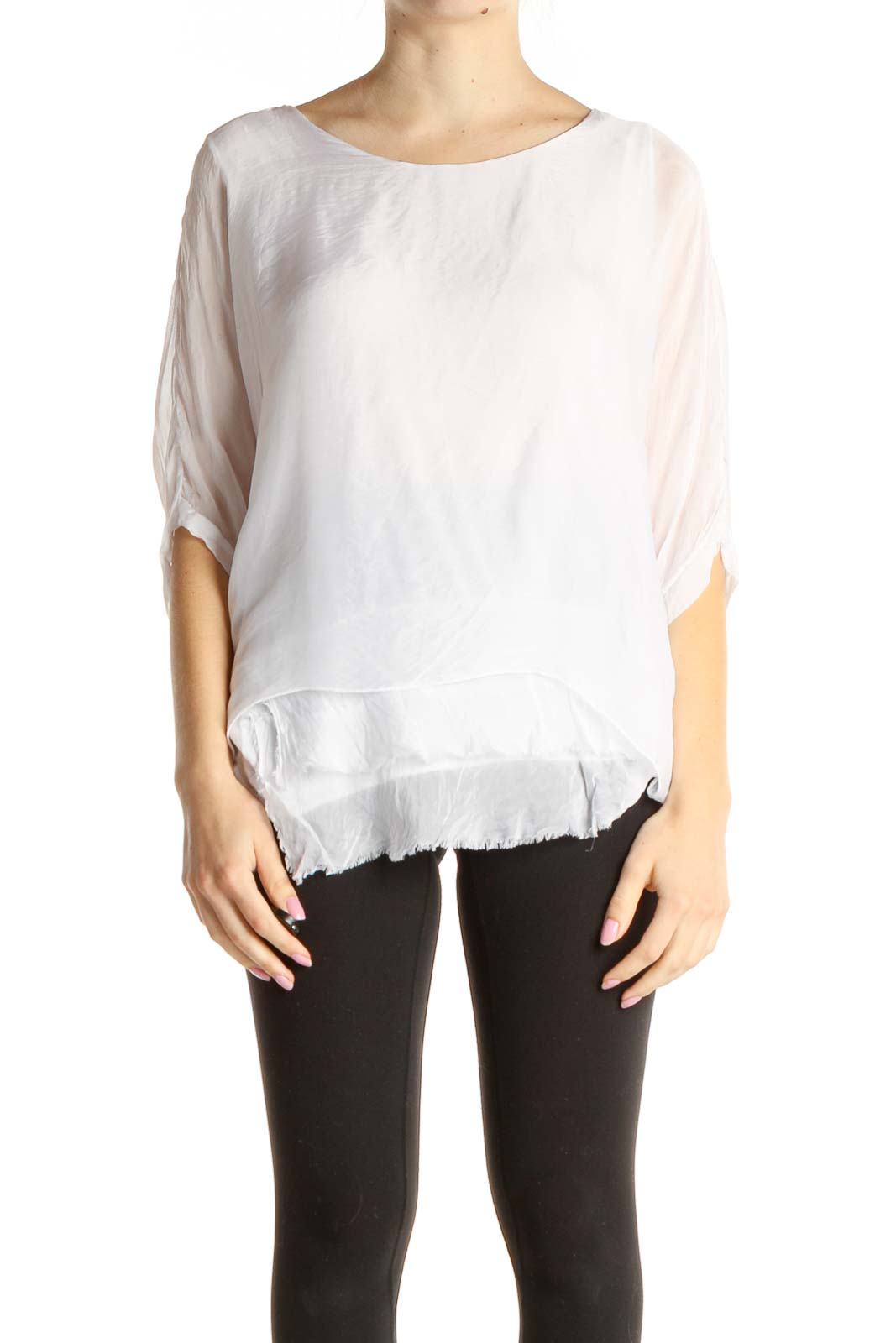 White Solid All Day Wear Silk Blouse Front